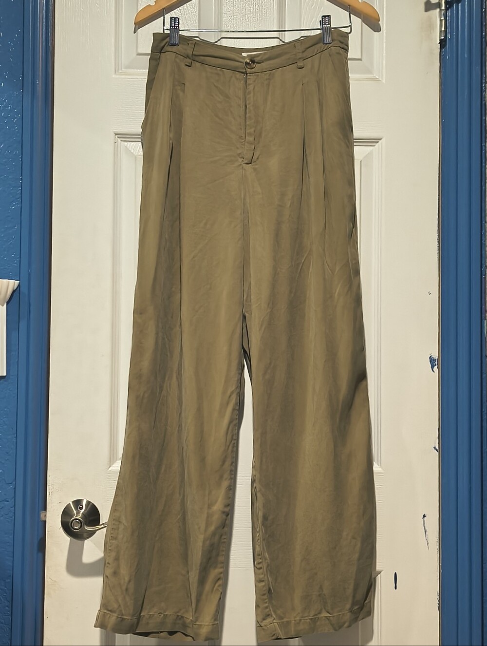 12th Tribe Khaki High Waisted Wide Leg Pleated Trousers